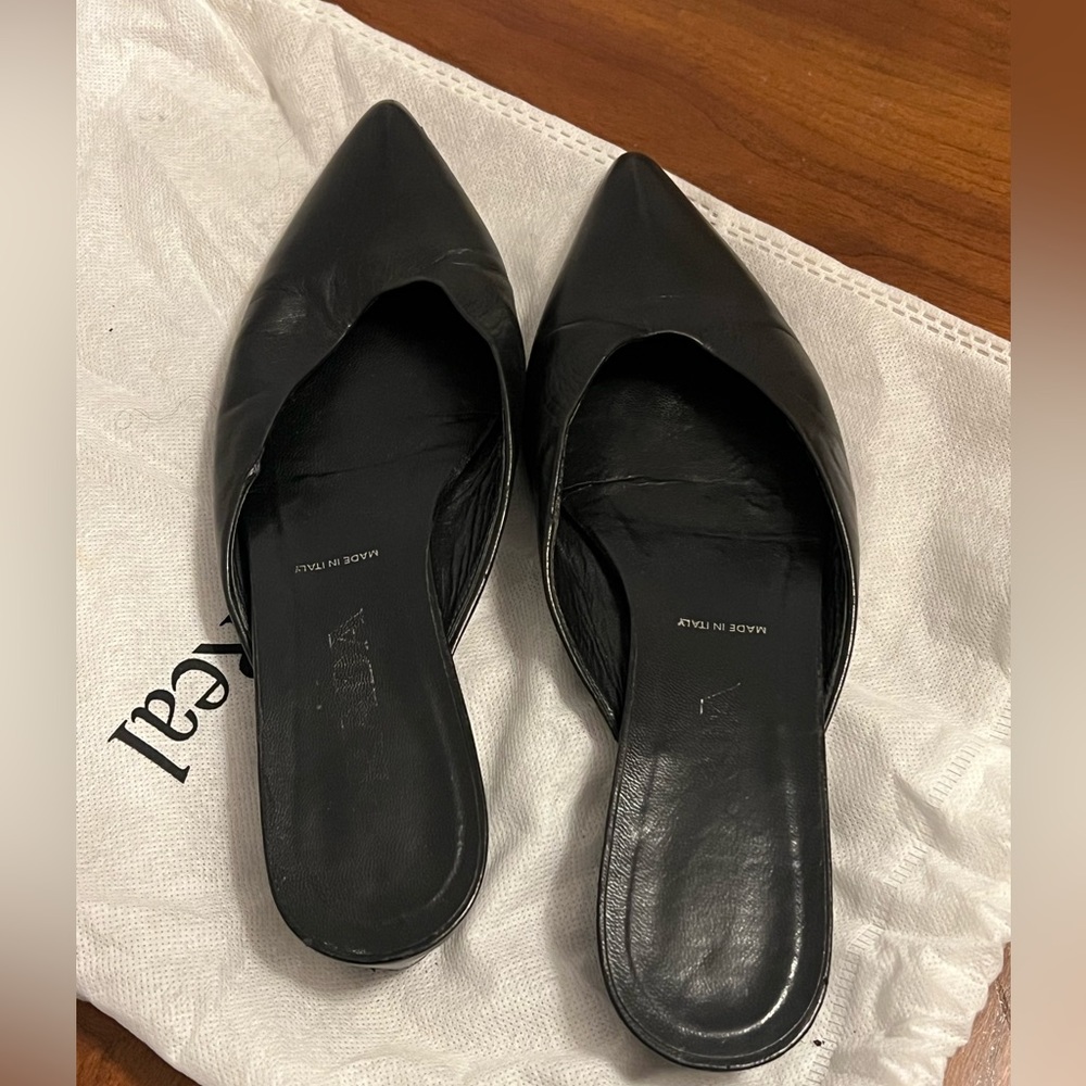 Prada Leather Mules Size 6.5/IT 36.5 Black Leather Semi-Pointed 0.75” Heel